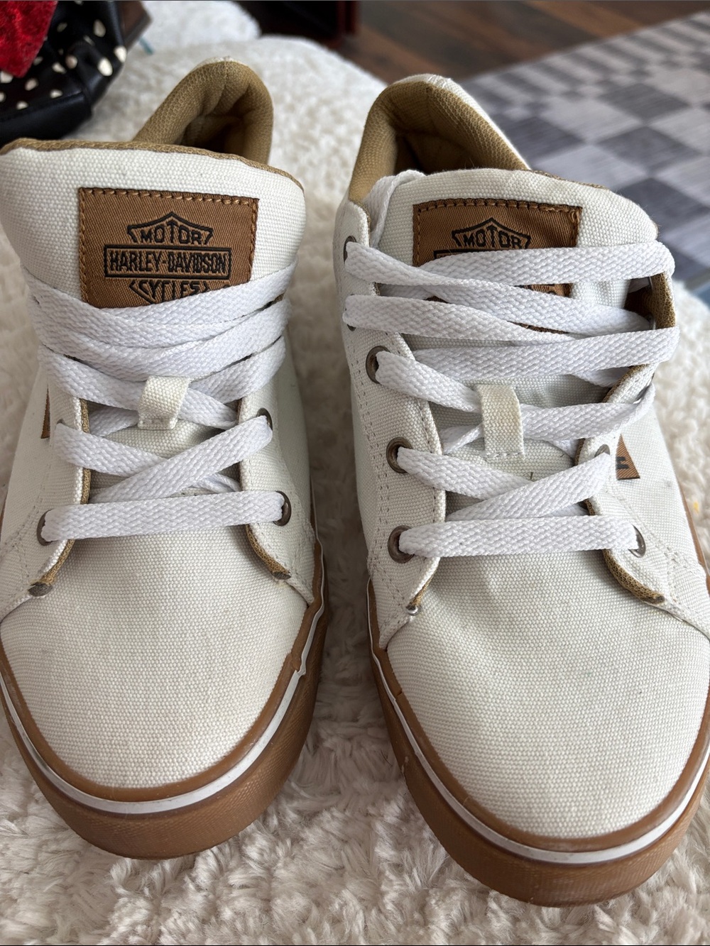 Harley-Davidson White Canvas Sneakers with Brown Trim